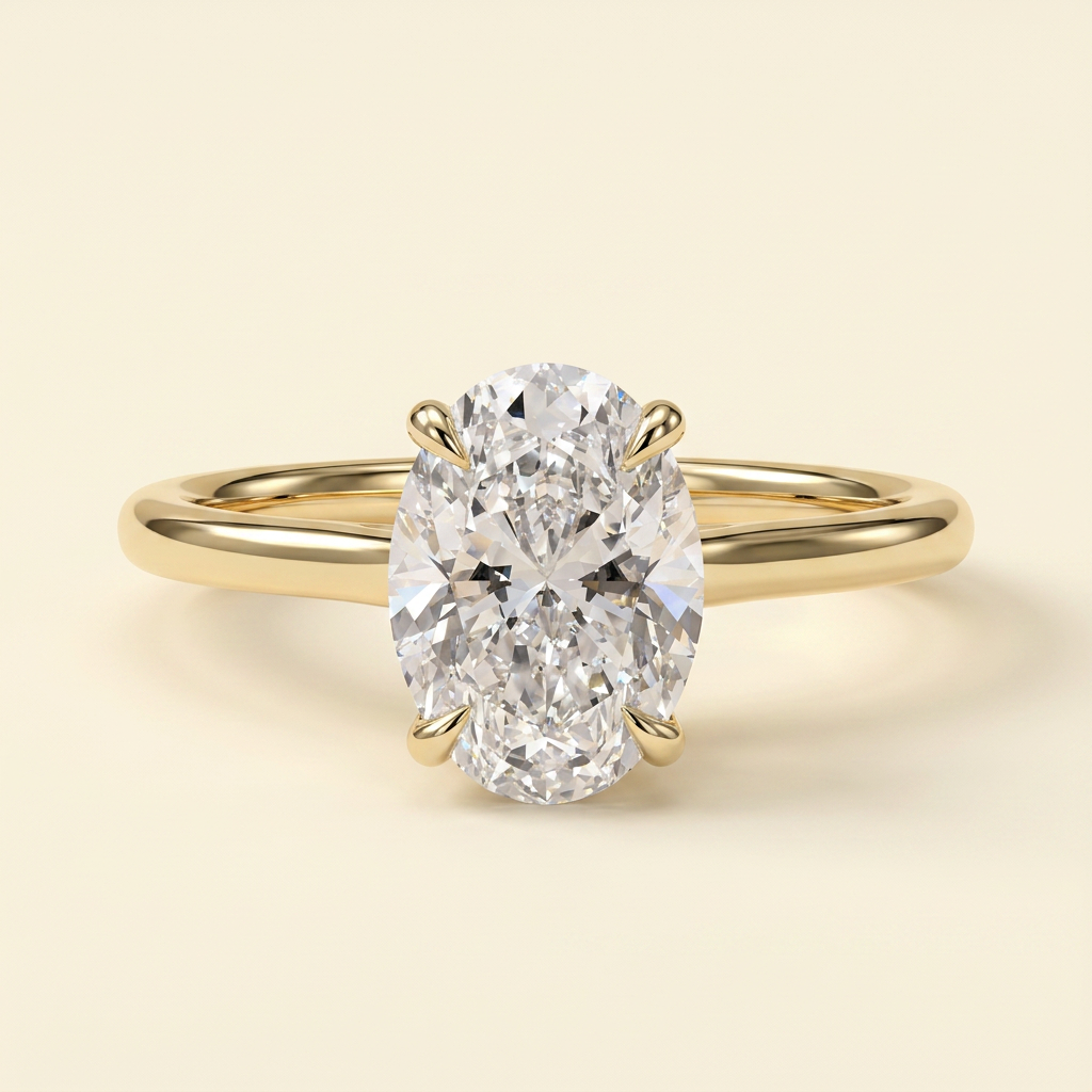 The Chiara - Oval Cut Lab Grown Diamond Hidden Halo Solitaire with Cathedral High Setting Engagement Ring