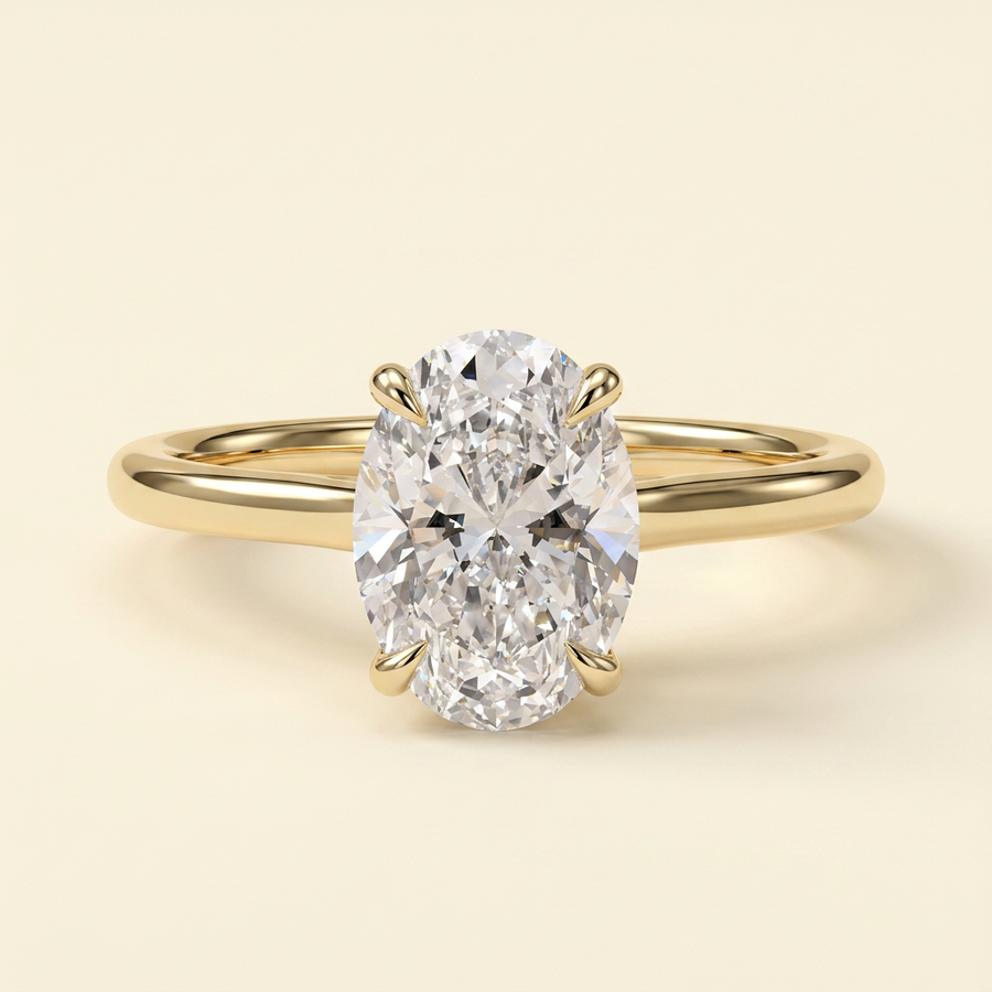 The Chiara - Oval Cut Lab Grown Diamond Hidden Halo Solitaire with Cathedral High Setting Engagement Ring - Yellow Gold