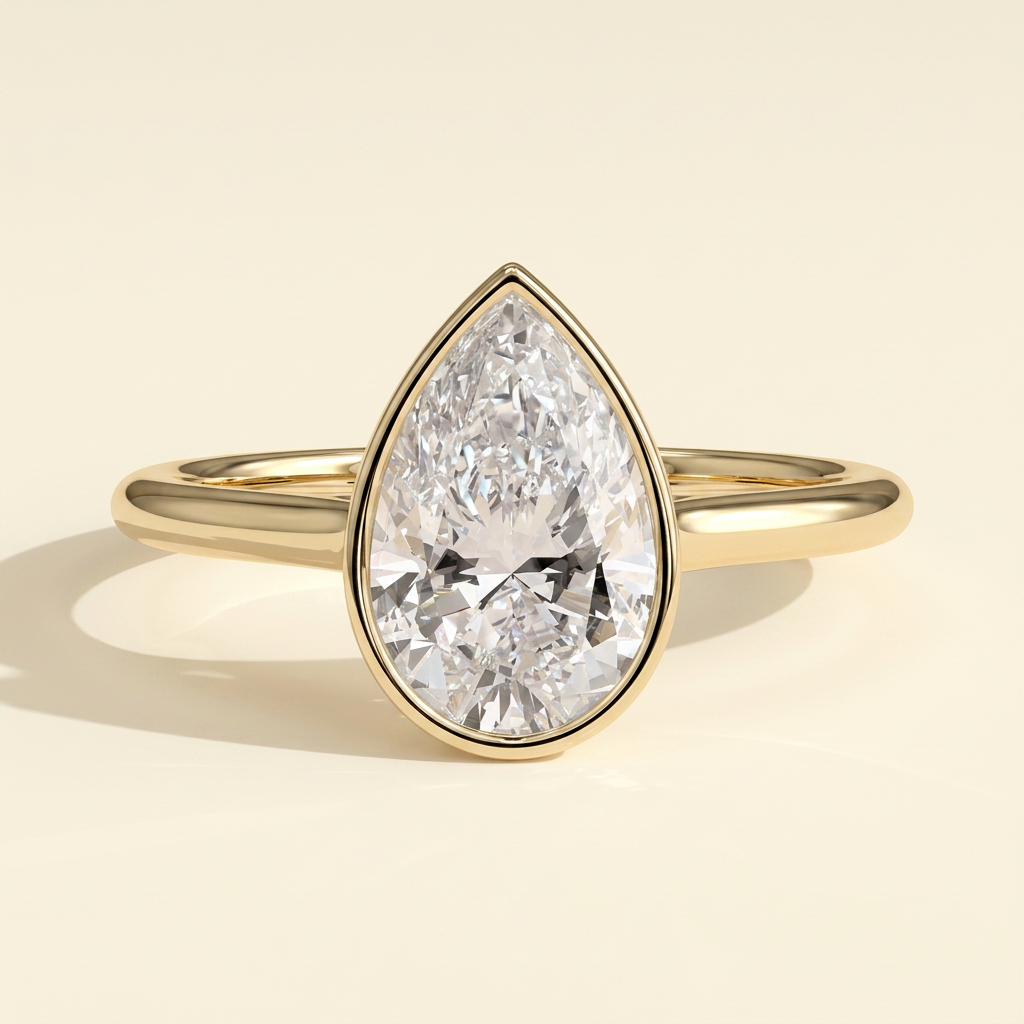 The Delphi - Pear Cut Lab Grown Diamond Bezel Set Cathedral Solitaire Engagement Ring