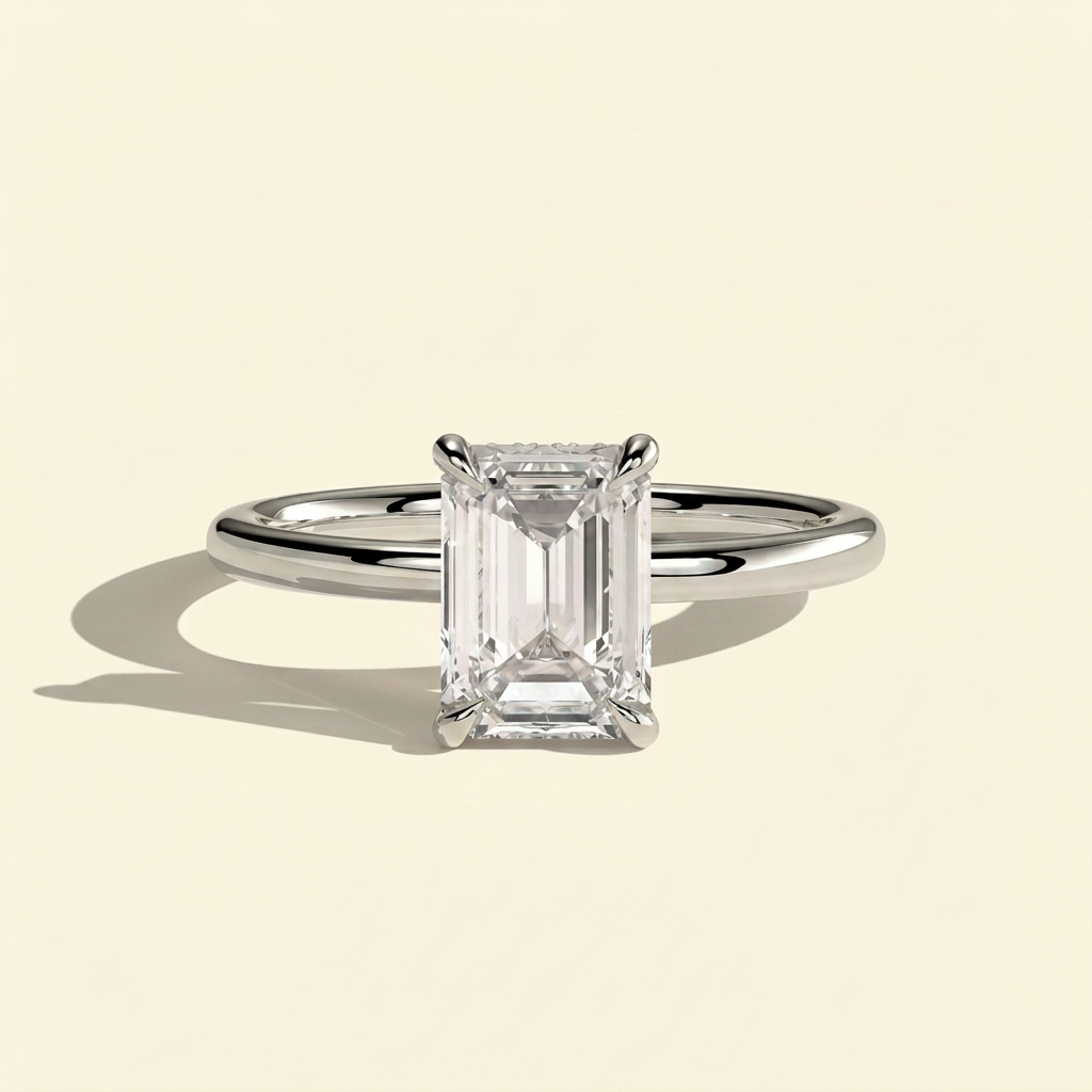 The Dea - Emerald Cut Lab Grown Diamond Solitaire with Hidden Halo Ring