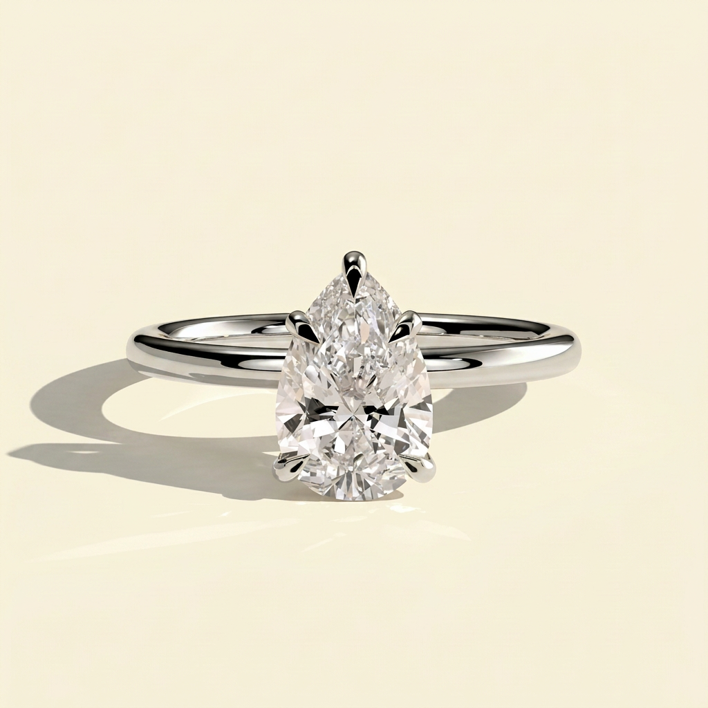 The Aurea - Minimalist Pear Cut Lab Grown Diamond Solitaire Engagement Ring