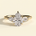 The Viorela - Pear Cut Lab Grown Diamond Three Stone Engagement Ring with Pear Side Stones and Floating Cathedral Setting