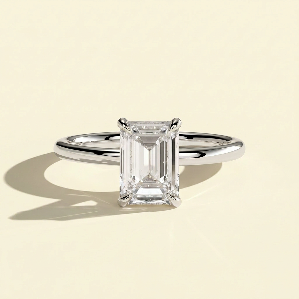 The Niva - Emerald Cut Lab Grown Diamond Solitaire Ring with Sleek Band