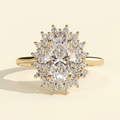 The Lucida - Oval Cut Lab Grown Diamond Double Sunburst Halo Engagement Ring with Cathedral High Setting