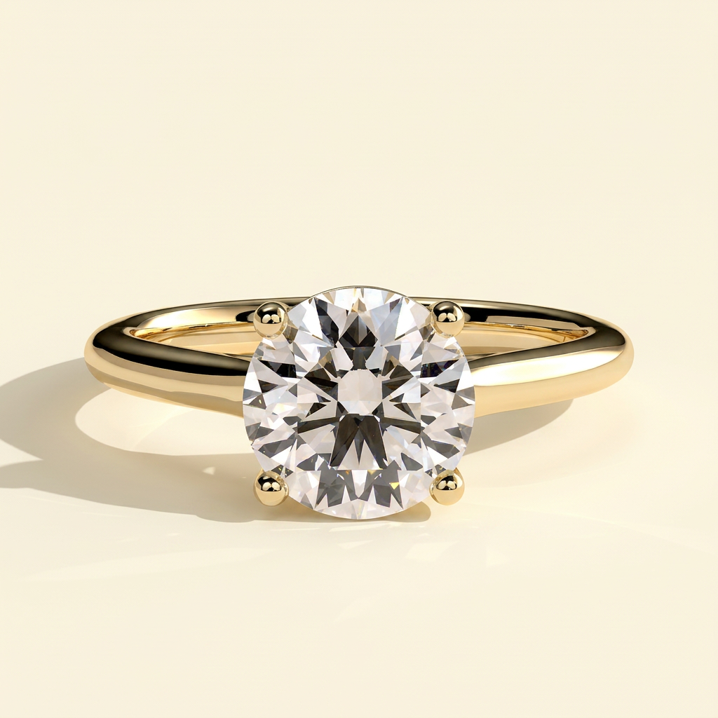 The Junelle - Round Cut Lab Grown Diamond Four Claw Solitaire with Trellis Gallery Engagement Ring