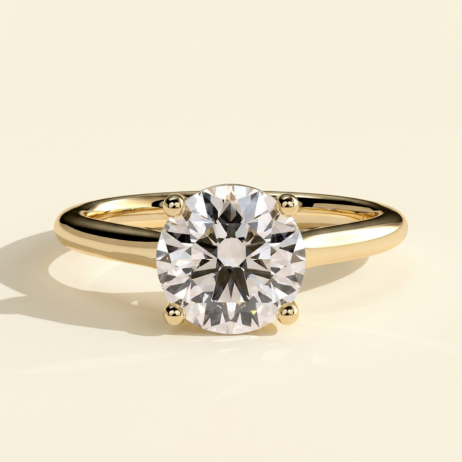 The Junelle - Round Cut Lab Grown Diamond Four Claw Solitaire with Trellis Gallery Engagement Ring - Yellow Gold