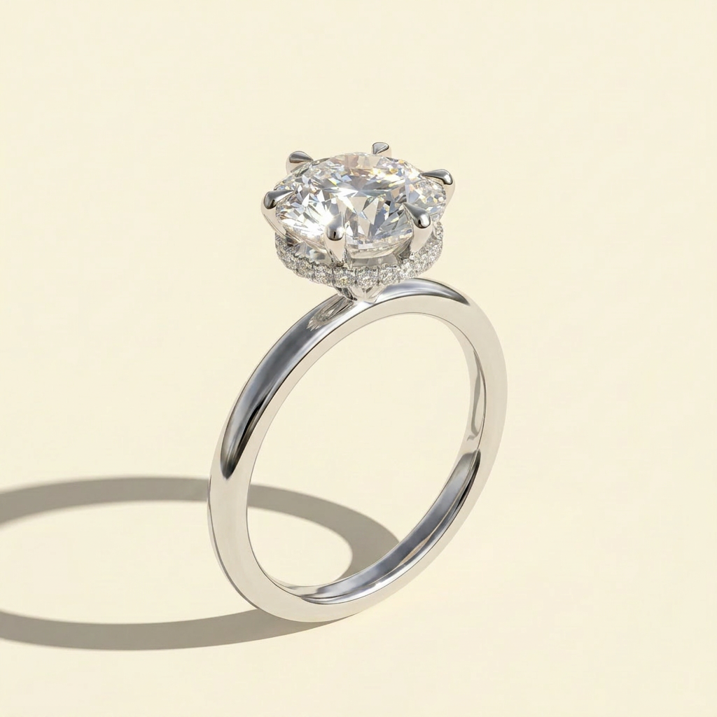 The Demira - Round Lab Grown Diamond Engagement Ring with Wrap Hidden Halo
