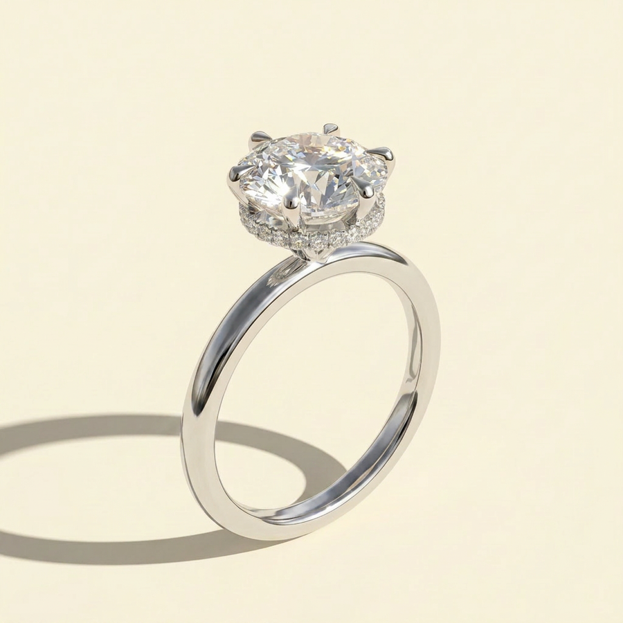 The Demira - Round Lab Grown Diamond Engagement Ring with Wrap Hidden Halo - White Gold
