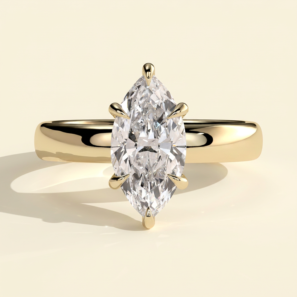 The Liana - Marquise Cut Lab Grown Diamond Hidden Halo Engagement Ring with Cigar Band