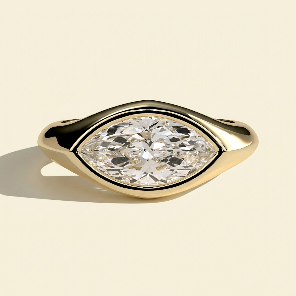 The Kyra - East West Marquise Lab Grown Diamond Bezel Ring, Signet Band