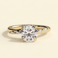 The Stelle - Round Cut Lab Grown Diamond Hidden Halo Solitaire with Opposing Marquise Accent Band Engagement Ring