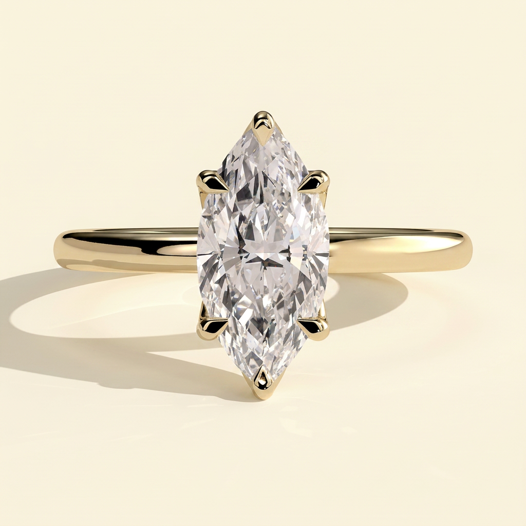 The Leila - Marquise Cut Lab Grown Diamond Solitaire Engagement Ring with Petal Gallery