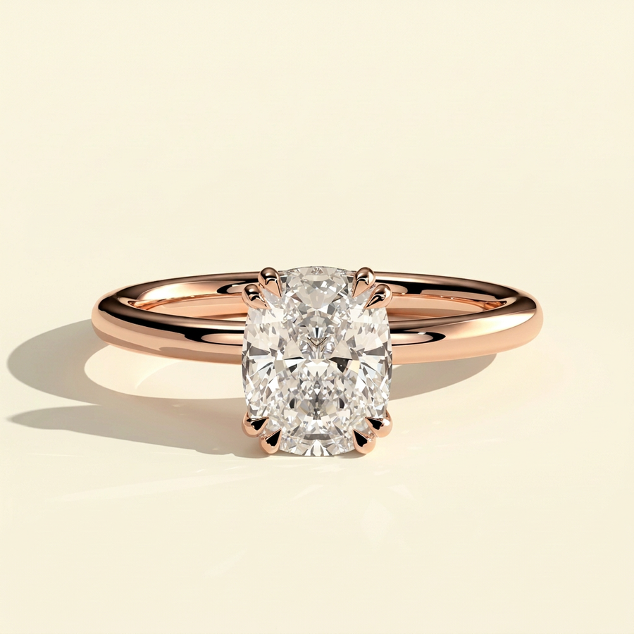 The Elara - Elongated Cushion Cut Lab Grown Diamond Ring with Hidden Halo - Rose Gold