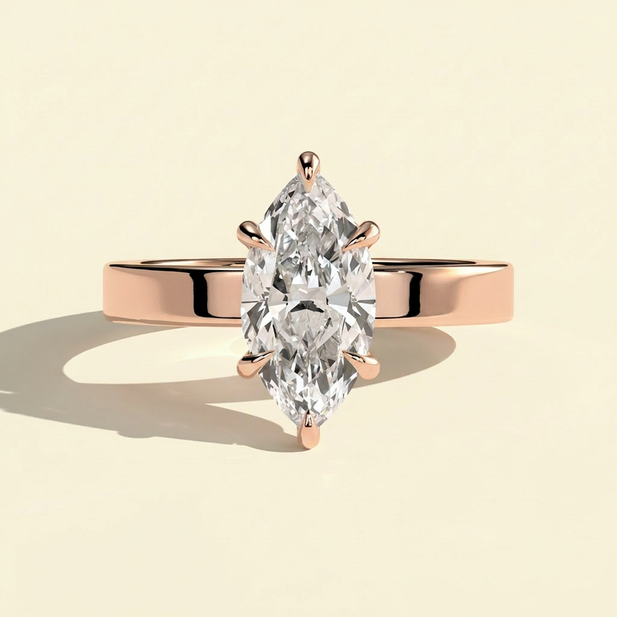 The Adamas - Marquise Lab Grown Diamond Ring with Cigar Band & Hidden Halo - Rose Gold