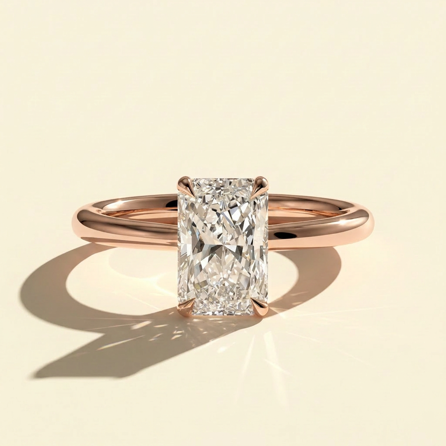 The Aurelia - Radiant Cut Lab Grown Diamond Engagement Ring with Hidden Halo - Rose Gold