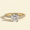 The Atria - Square Cushion Lab Diamond Solitaire with Hidden Halo and Pave Band Engagement Ring