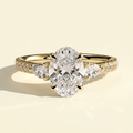 The Senara - Oval Cut Lab Grown Diamond Three Stone Ring with Pave Set Band