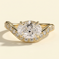 The Tesora - Oval Cut Lab Grown Diamond East West Solitaire with Bead Set Pave Wave Band Engagement Ring