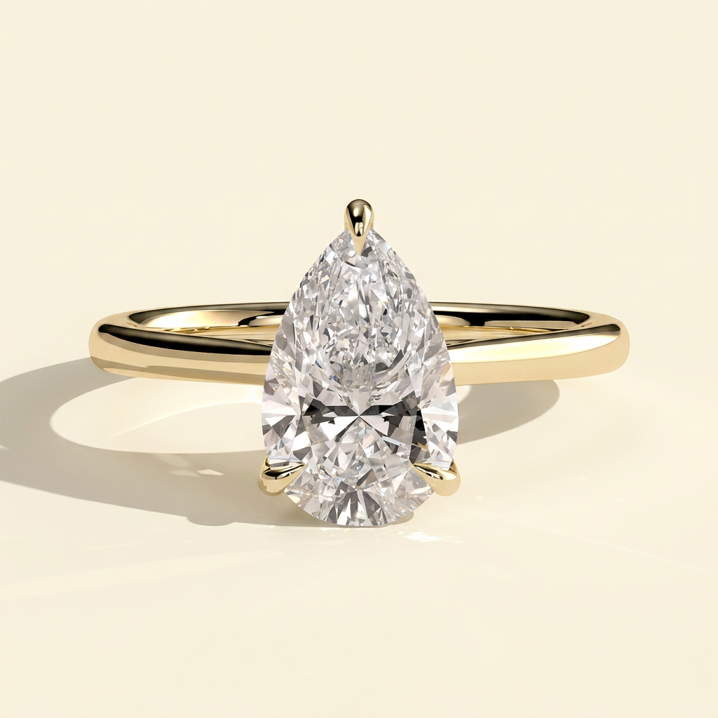 The Auva - Pear Cut Lab Grown Diamond Solitaire with Hidden Halo and Cathedral Setting Ring