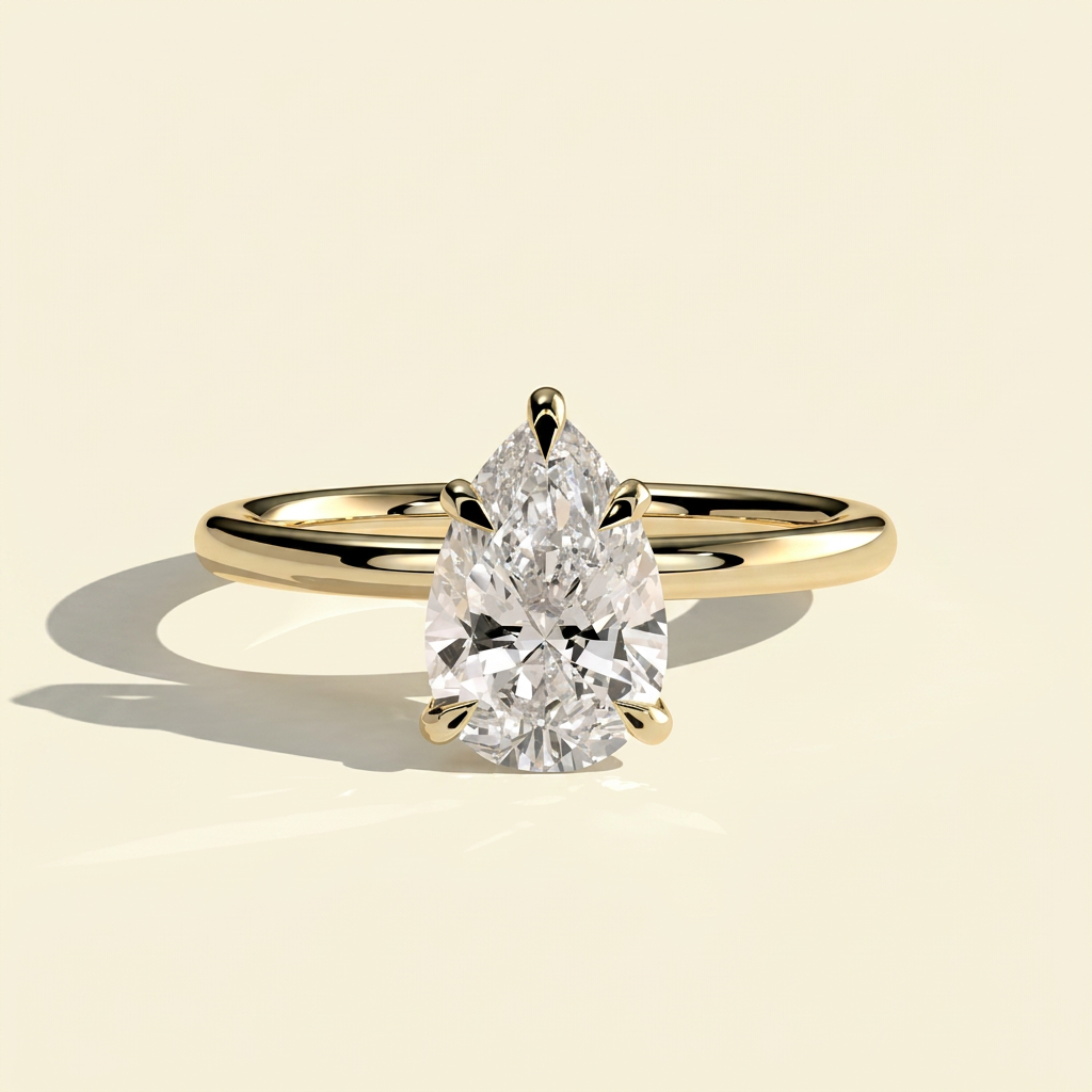 The Aurea - Minimalist Pear Cut Lab Grown Diamond Solitaire Engagement Ring