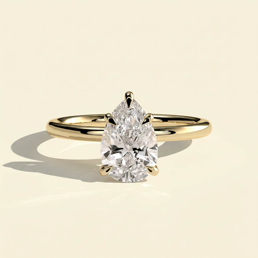 The Aurea - Minimalist Pear Cut Lab Grown Diamond Solitaire Engagement Ring - Yellow Gold