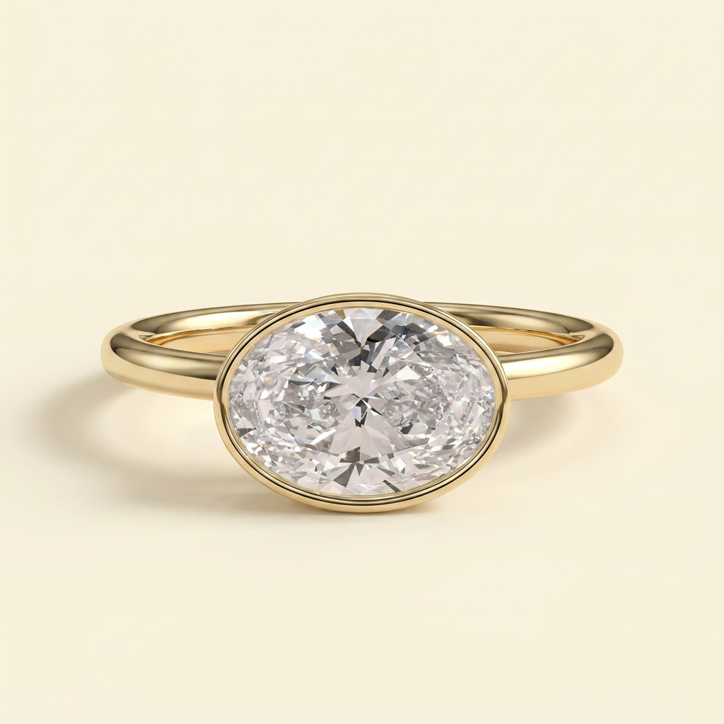 The Fina - Oval Cut Lab Grown Diamond East West Bezel Set Solitaire Engagement Ring