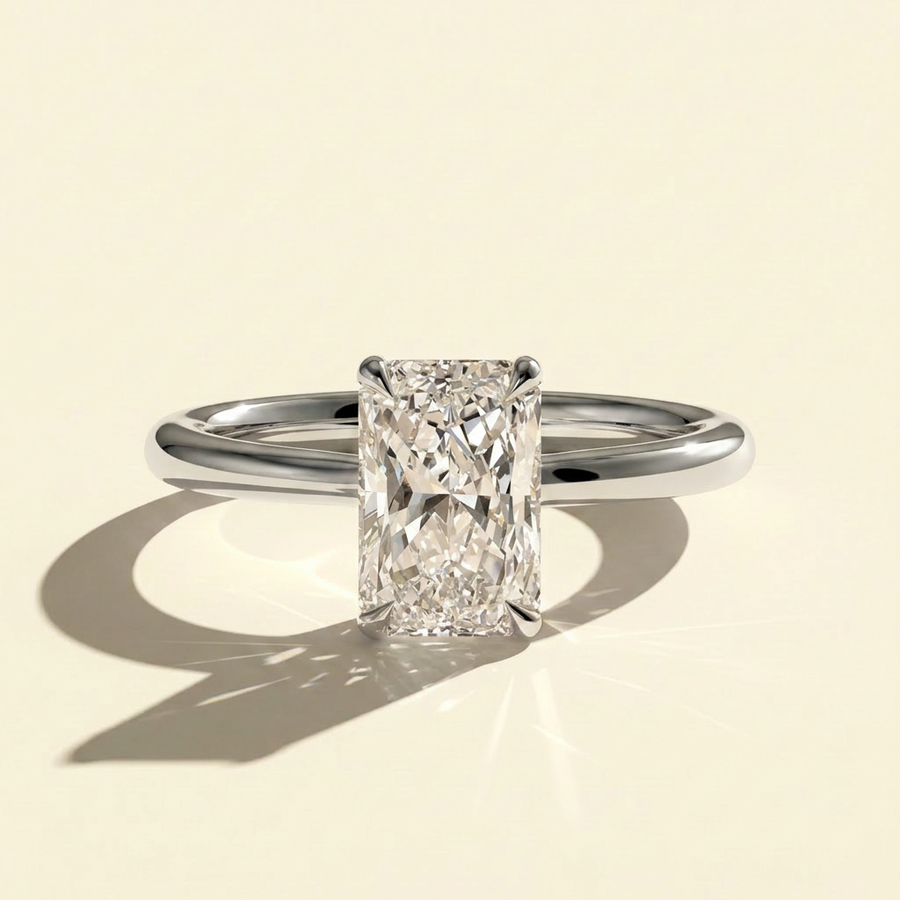 The Aurelia - Radiant Cut Lab Grown Diamond Engagement Ring with Hidden Halo - White Gold