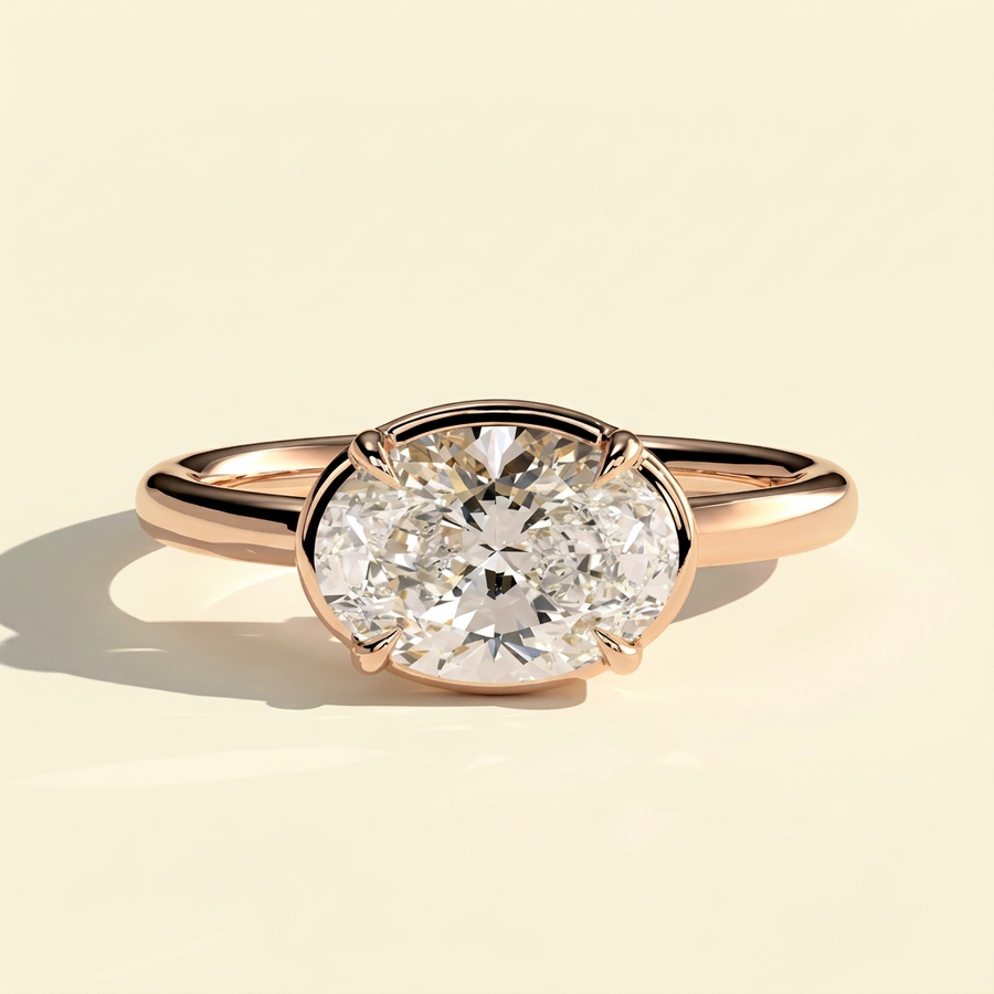 The Aurelle - East West Oval Lab Grown Diamond Ring with Bezel Frame Design - Rose Gold