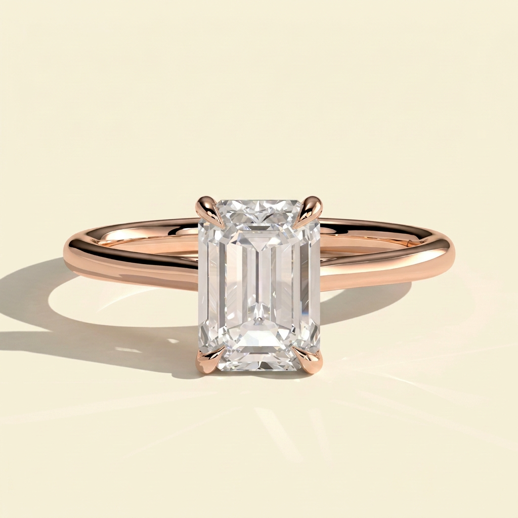The Aurora - Emerald Cut Lab Grown Diamond Solitaire with Hidden Halo Ring