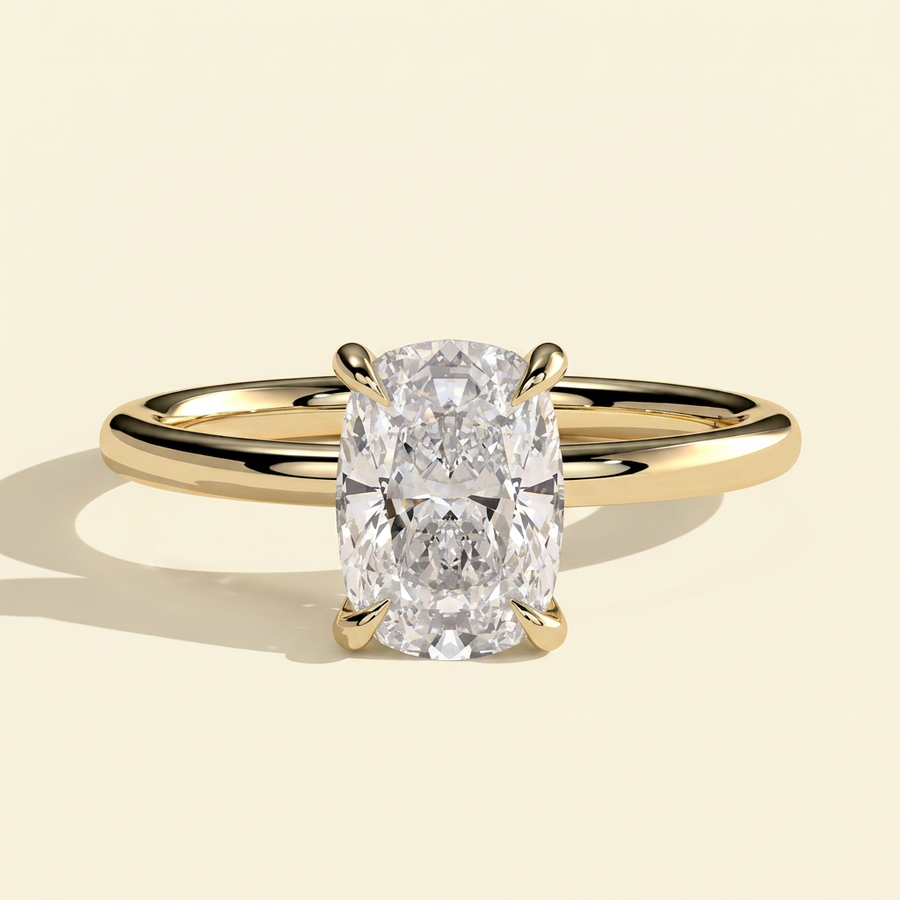 The Iluna - Elongated Cushion Cut Lab Grown Diamond Four Claw Solitaire Engagement Ring - Yellow Gold
