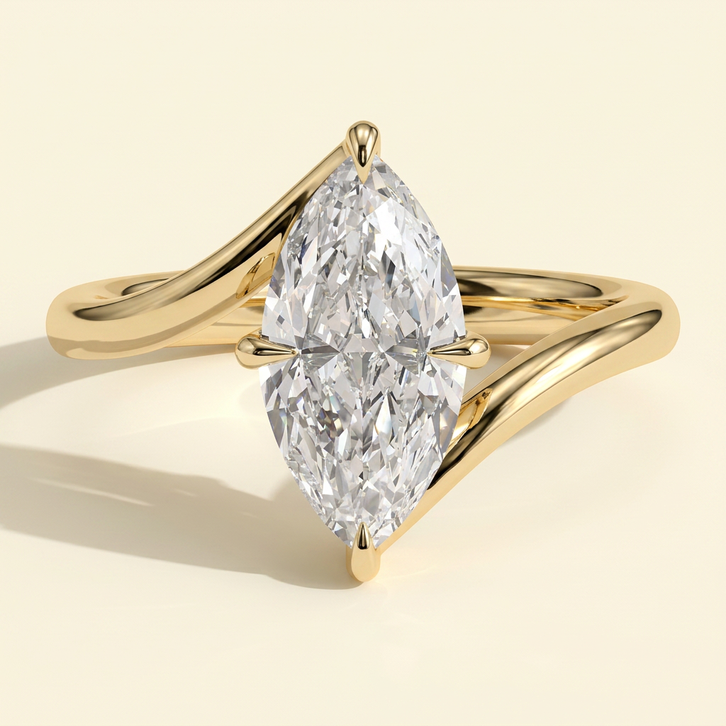 The Vesper - Marquise Cut Lab Grown Diamond Claw Solitaire with Open Bypass Band Engagement Ring