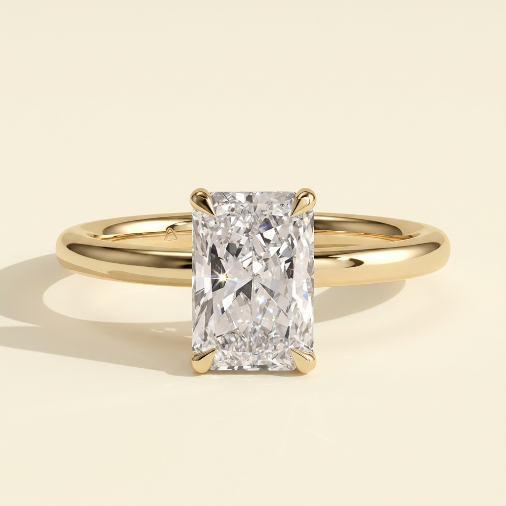 The Evara - Radiant Cut Lab Grown Diamond Solitaire with Hidden Halo Engagement Ring