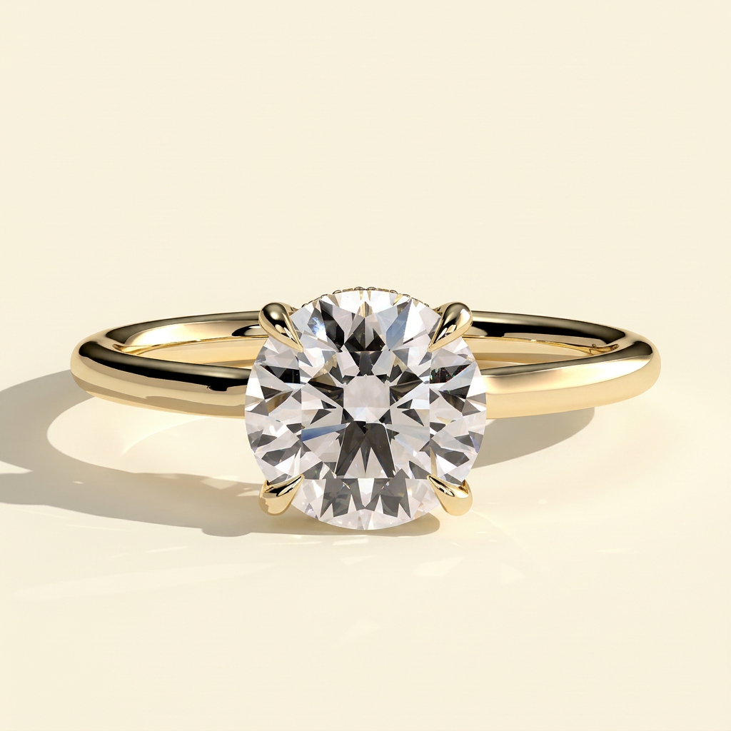 The Cielo - Round Cut Lab Grown Diamond Floating Cathedral Low Set Hidden Halo Engagement Ring