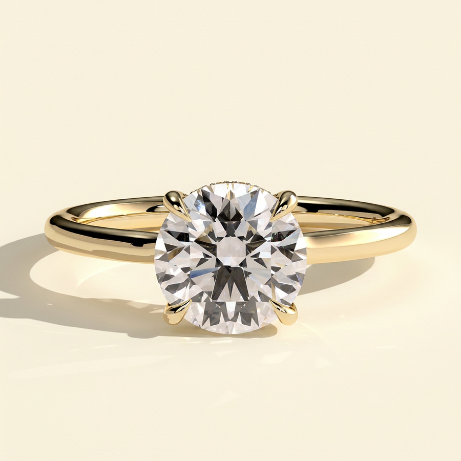 The Cielo - Round Cut Lab Grown Diamond Floating Cathedral Low Set Hidden Halo Engagement Ring - Yellow Gold