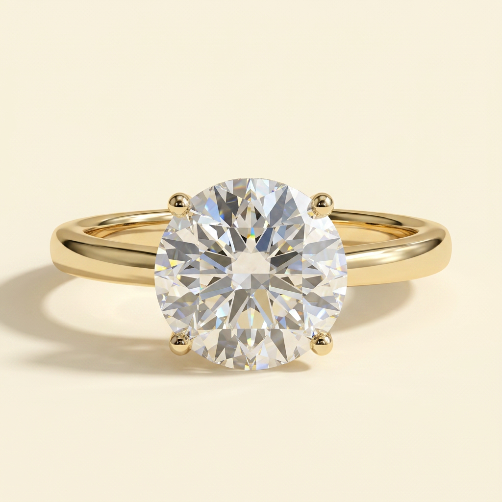 The Veya - Round Cut Lab Grown Diamond Four Claw Solitaire Ring with Elevated Cathedral Setting