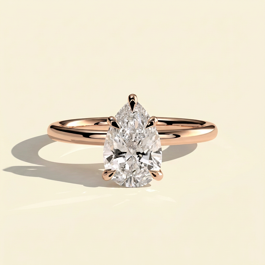 The Aurea - Minimalist Pear Cut Lab Grown Diamond Solitaire Engagement Ring - Rose Gold