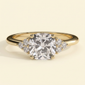 The Starla - Cushion Cut Lab Grown Diamond Four Claw Low Set Solitaire with Round Side Stones Engagement Ring