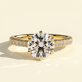 The Enara - Round Cut Lab Grown Diamond Solitaire with Trellis Gallery and Cathedral Setting Ring