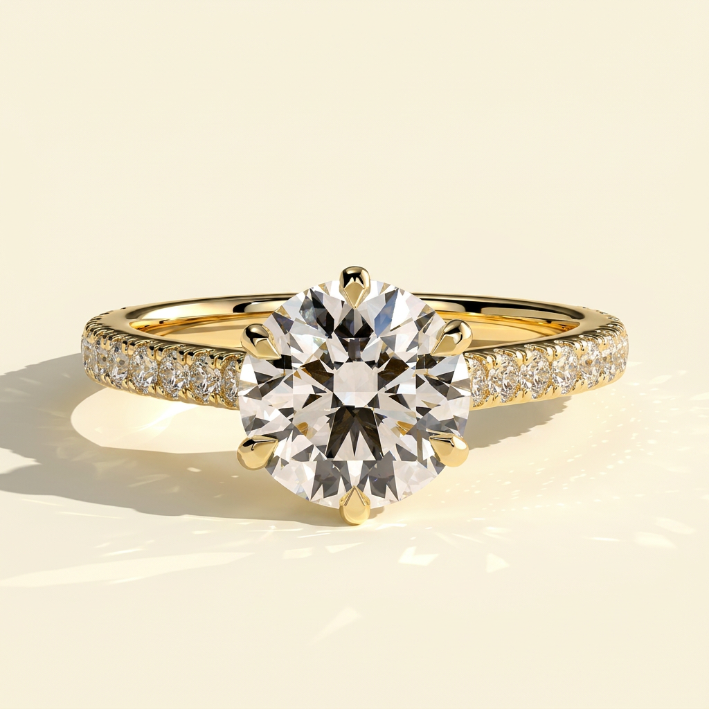 The Enara - Round Cut Lab Grown Diamond Solitaire with Trellis Gallery and Cathedral Setting Ring