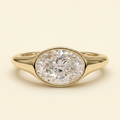 The Colette - Oval Cut Lab Grown Diamond East West Bezel Set Solitaire with Signet Band Engagement Ring