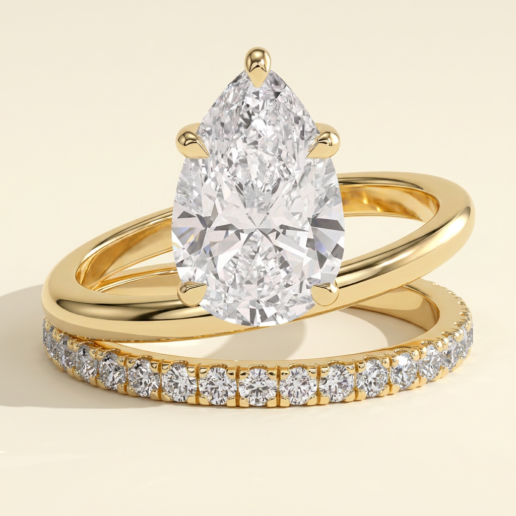 The Teila - Pear Cut Lab Grown Diamond Double Band Engagement Ring with Pave