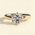 The Rina - Round Cut Lab Grown Diamond Low Set Solitaire with Petal Claws and Cigar Band