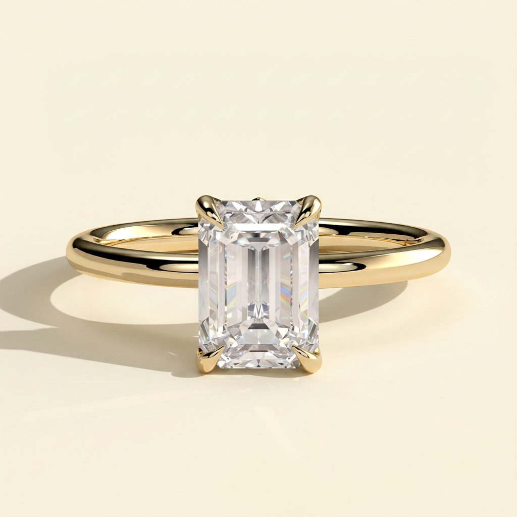 The Pura - Emerald Cut Lab Grown Diamond Solitaire with Petal Gallery Engagement Ring