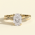 The Orella - Elongated Cushion Cut Lab Grown Diamond Hidden Halo Solitaire with Twisted Alternating Pave Band Engagement Ring
