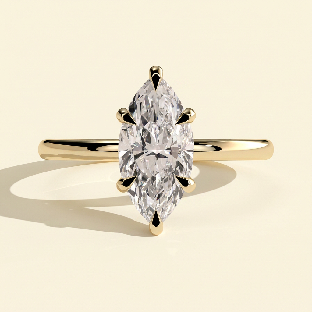 The Roselle - Marquise Cut Lab Grown Diamond Six Claw Solitaire with Hidden Halo Engagement Ring