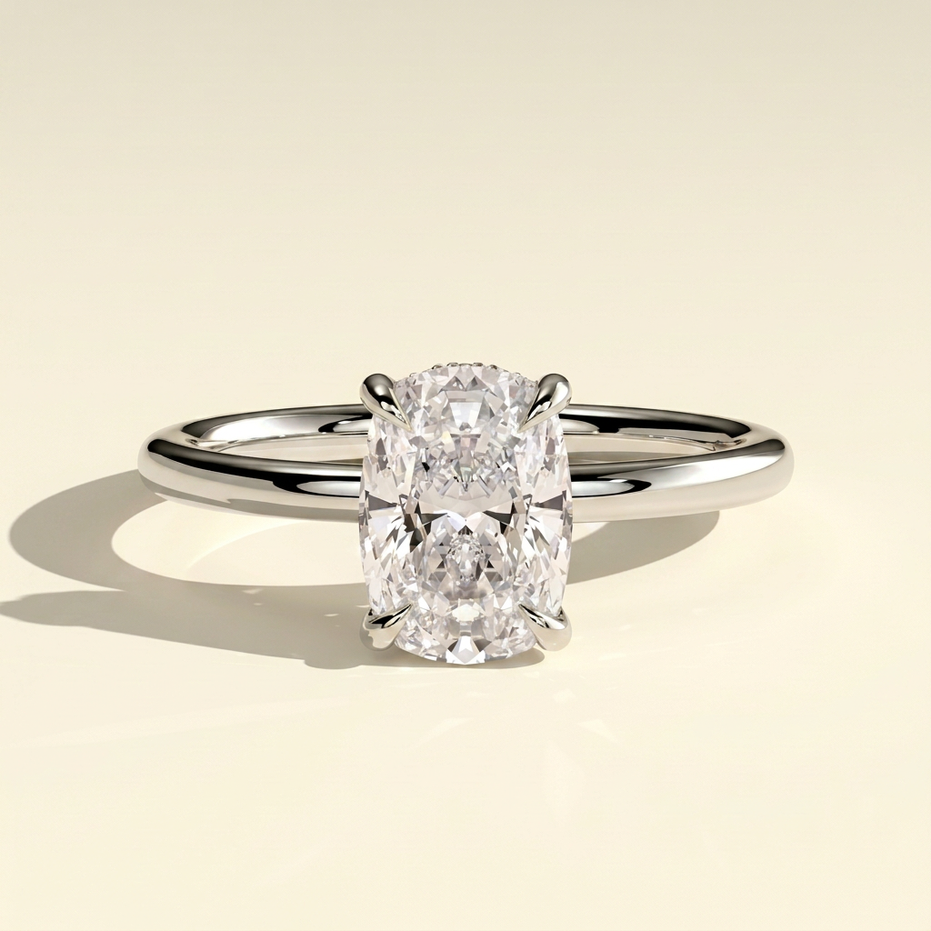 The Elaria - Elongated Cushion Lab Grown Diamond Solitaire with Hidden Halo