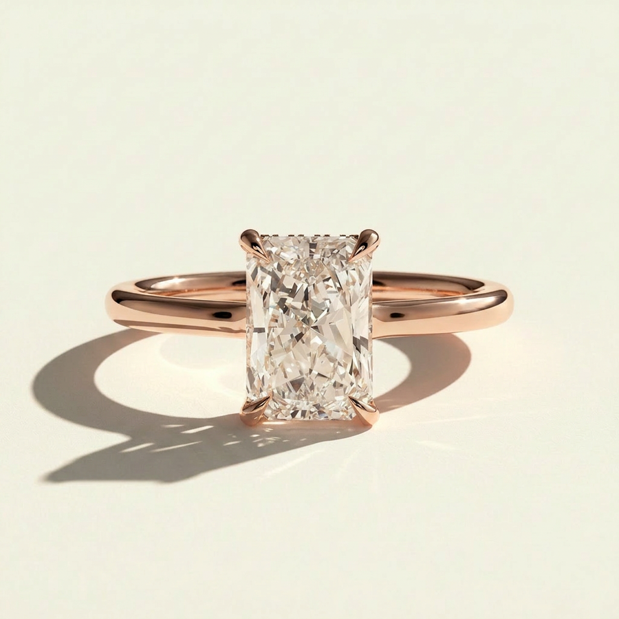 The Daria - Radiant Cut Lab Diamond Engagement Ring with Hidden Halo Design - Rose Gold