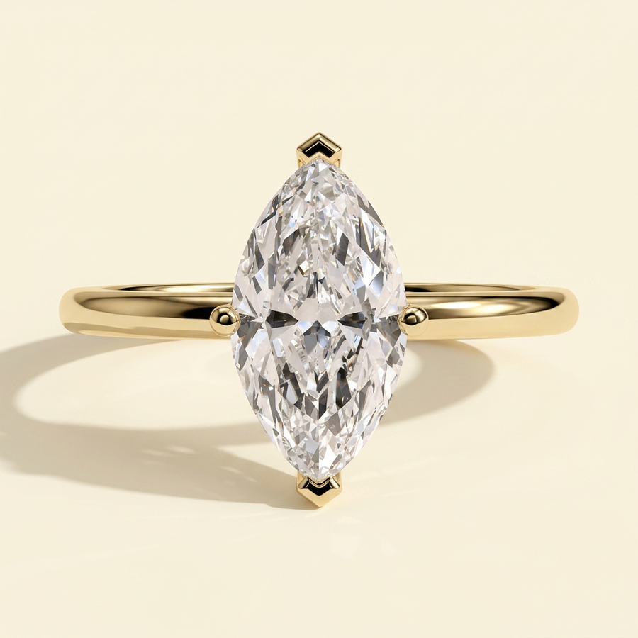The Xenia - Marquise Cut Lab Grown Diamond Solitaire Engagement Ring with V Claw Setting - Yellow Gold