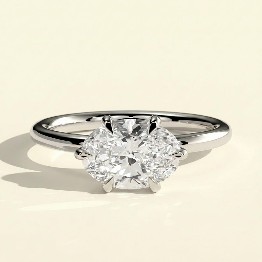 The Aurel - East-West Oval Lab Grown Diamond Claw Solitaire Engagement Ring - White Gold