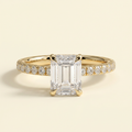 The Livia - Emerald Cut Lab Grown Diamond Solitaire Engagement Ring with Hidden Halo and Pave Band